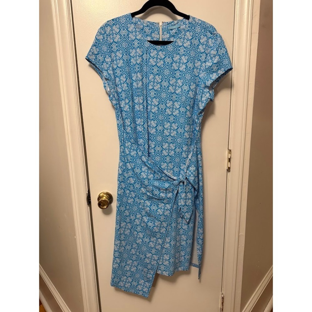 J McLaughlin Havana Faux Wrap Tie Aqua Stretch Midi Dress‎ XL